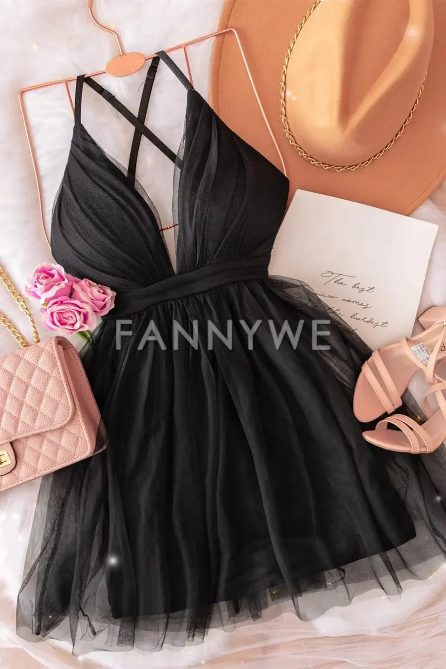 FannyWe Simple Blush Pink Tulle A-line Short Homecoming Dress formal wear dresses